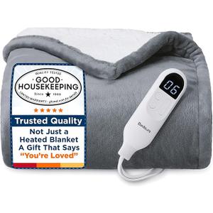 Bedsure Heated Blanket Throw Blanket  Fast Heating Electric Blanket, Soft Flannel Heated Throw with 4 Time Settings, 6 Heating Settings, Warm Gifts for Grandma & Grandpa & Seniors (50“x60”, Grey)