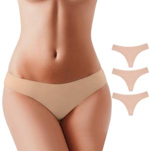 BUBBLELIME XS-XXL Sport Thong Panties Women Low Rise Sexy G-String No Show Bonded Breathable Underwear (6 Pack&3 Pack&1 Pack) (Beige, XL)