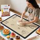Silicone Baking Mat with 10 Recipes, Extra Thick Silicone Mats for Baking, Non Stick Pastry Mat,Reusable kneading Dough Rolling Mat for Cookie, Macaron, Bread, Pizza (Black)