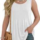 Ficerd Girls' Tank Tops Kids Summer Sleeveless Tunic Pleated Loose Shirt Dressy Crew Neck Casual Cute Blouses 5-14 Years (White)