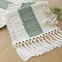 FEXIA Sage Green Table Runner 43 Inches Long with Tassels Boho Macrame Farmhouse Table Runners for Home Decor Party Bohemian Rustic Bridal Shower Dining Decorations(12x43 Inches)