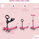 Micro Kickboard | Mini 3-in-1 Deluxe Toddler Scooter for Ages 15 | Ride-On with Removable Parent Push Bar | 3 Wheel Lean-to-Steer Design | Adjustable T Bar | Smooth Ride PU Wheels | Swiss Design