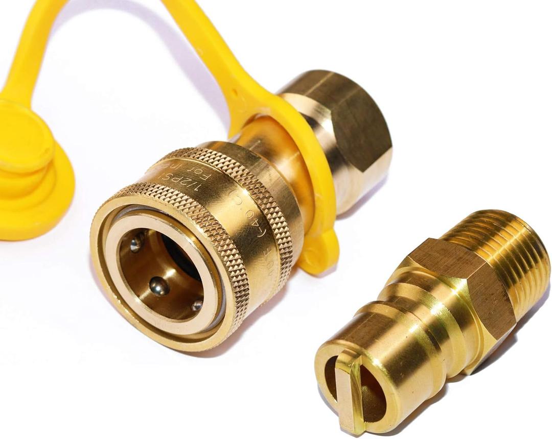 DOZYANT 1/2" QDD LP Gas Quick Connect Disconnect Connector & Male Insert Plug Solid Brass 1/2 PSIG Pressure Input 1/2 Ins & 1/2" Male NPT x 1/2 inch Natural Gas Propane Fitting Connector