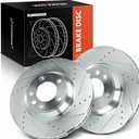 A-Premium 13.77 inch (349.7mm) Front Drilled and Slotted Disc Brake Rotors Compatible with Select Audi, Porsche and Volkswagen Models - Q7 2007-2015, Cayenne 2003-2018, Touareg 2004-2010, 2-PC Set