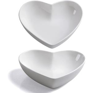 Heart Bowls Porcelain 2 pcs White Heart-shaped Bowl Dessert Bowls/Salad Bowl 7 inch, 20 OZ