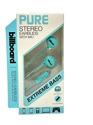 Billboard Extreme Bass Pure Stereo Earbuds With In-Line Mic BB2291 Blue - New Billboard Extreme Bass Pure Stereo Earbuds With In-Line Mic BB2291 Blue - New