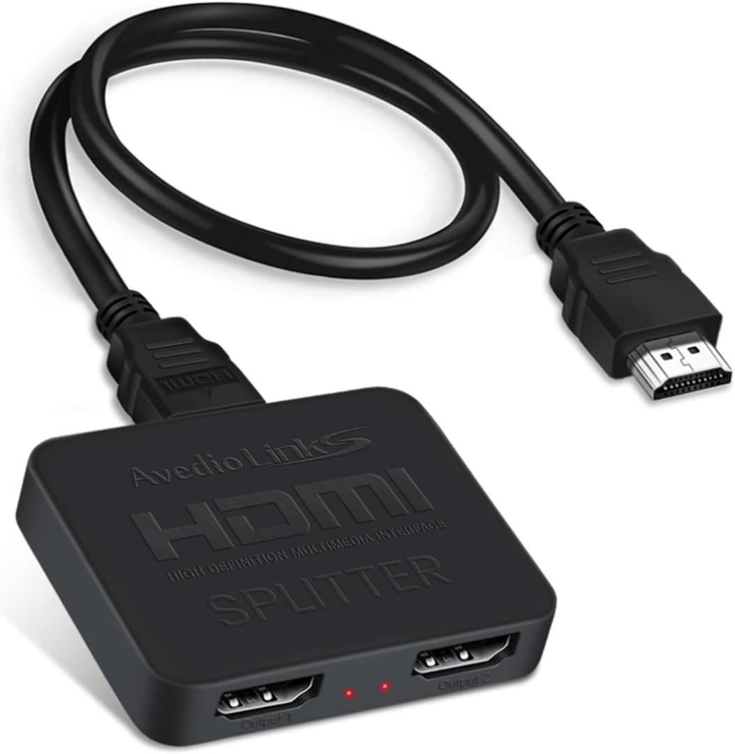 avedio links HDMI Splitter 4K@60Hz, HDMI Splitter 1 in 2 Out, HDMI Splitter for 2 Same Screen Only Mirror Screens, Support 3D Dol-by Vision Atmos HDMI2.0b, HDCP2.2, 18.5Gbps, Auto Scaling,FullHD 1080P