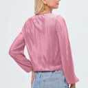 Women Long Lantern Sleeve Shirts Dressy Casual Loose Fit Fall V Neck Blouses Date Night Tops (Pink, L)