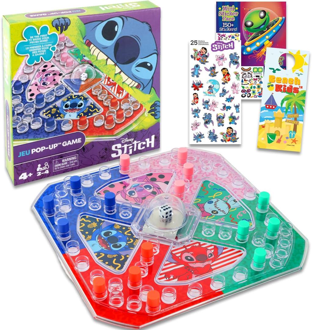 Stitch Pop Up Board Game - Bundle with Lilo and Stitch Board Game for Kids with Pop Up Dice Plus Tattoos, Activity Book, More | Stitch Games for Birthday Party