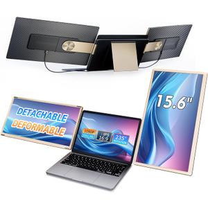 15.6" Triple Laptop Screen Extender, FHD 1080P IPS Laptop Monitor Extender, Detachable Screen Travel Monitor Laptops with Speakers, Plug&Play, Compatible with Mac/Android/Win