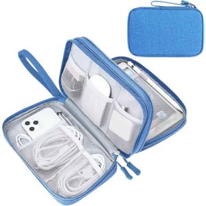 FYY Electronic Organizer, Large Travel Cable Organizer Bag Pouch Electronic Accessories Carry Case Portable Waterproof Double Layers All-in-One Storage Bag for Cable, Cord, Charger, Phone, Cyan