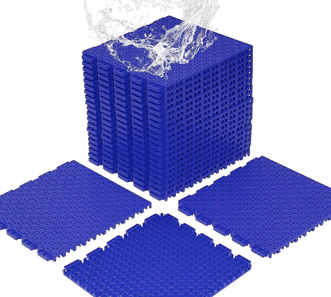 jxgzyy 24 PCS Basketball Court Tiles, 5/8 Inch Thick Interlocking Sport Outdoor Floor Tiles, Non Slip PP Drainage Mat for Tennis Court Drain Deck Pool Patio Shower Kitchen Garage Poach