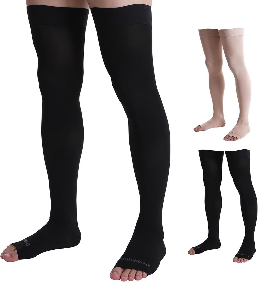 Doc Miller Thigh High Open Toe Compression Stockings 30-40mmHg for Men and Women, Varicose Veins, Pregnancy Support