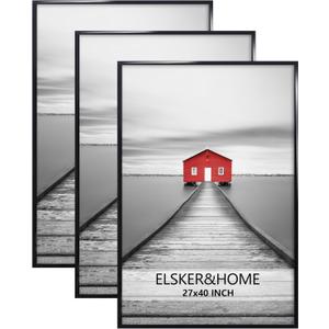 ELSKER&HOME 27"x40" Poster Frame 3 Pack, Black Picture Frame for Horizontal or Vertical Wall Mounting, Sturdy and Scratch-proof