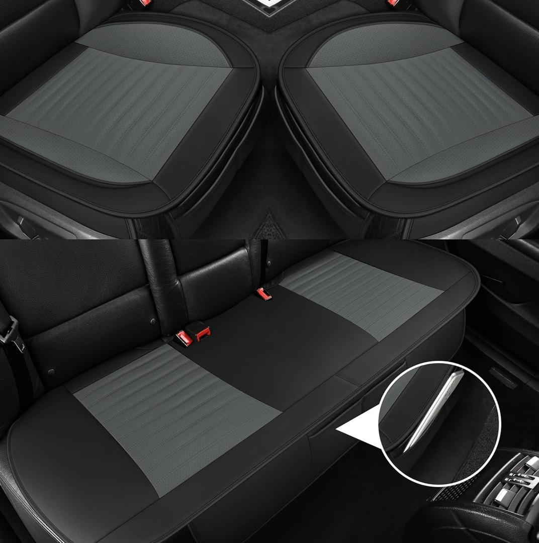 Microfiber Leather Car Seat Cover Full Set, Includes Front & Back Car Seat Protector, Premium Interior Covers with Storage Pockets, Padded Seat Covers for Cars Trucks SUV Auto (Black/Grey)