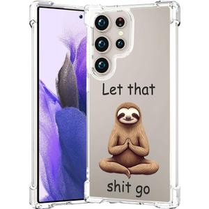 Compatible for Samsung Galaxy S24 Ultra Case Clear Cute for Women - Rugged Phone Cases Funda Protector Cover Skin (Brown Bradypod Sloth Meditating)