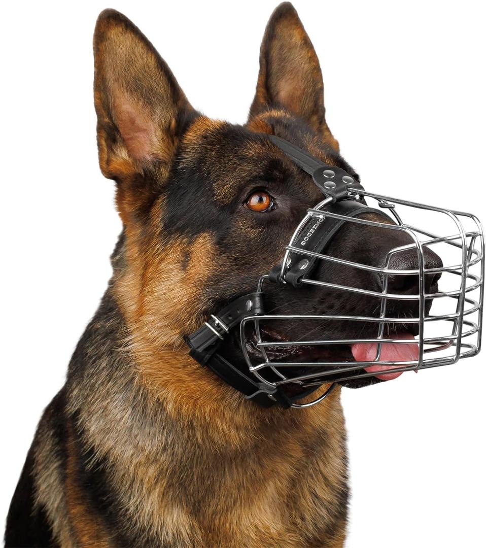 BRONZEDOG Wire Dog Muzzle German Shepherd for Medium Large Dogs Adjustable Durable Metal Basket for Biting Chewing Barking (M)