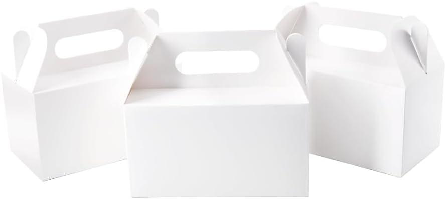 LOKQING 7x3.85x3.85 Inches Party Favor Boxes White Treat Boxes Gable Boxes Paper Gift Boxes for Baby Showers Birthday Party Wedding (25 Pack)
