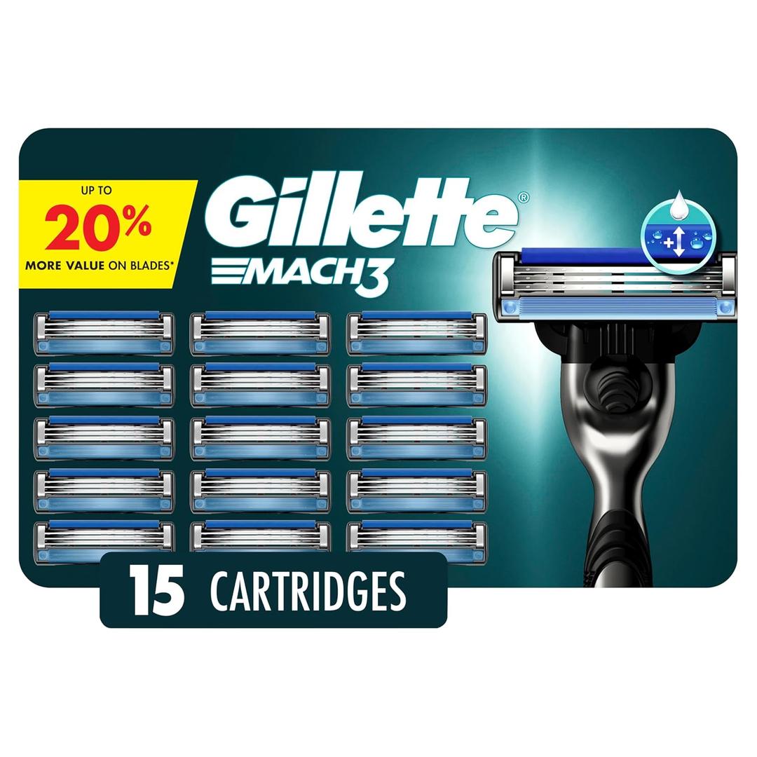 Gillette Mach3 Razor Blades for Men, 3-Blade Razor Refills, 15 Count