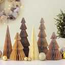 Watersay 6 Pcs Brown Christmas Tree Honeycomb Centerpiece Minimalist 3D Paper Trees Centerpiece Modern Christmas Decor Rustic Reusable Table Decoration for Home Decor Xmas Gift