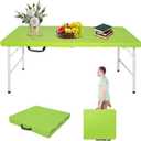 Portable 4Ft Folding Table, Heavy Duty Plastic Fold-in-Half Utility Foldable Table Small, Adjustable Height Plastic Folding Table with Carrying Handle for Camping & Party Indoor/Outdoor(Green)