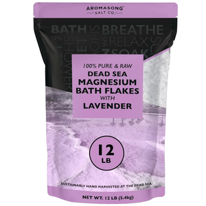 Aromasong RAW Magnesium Bath Flakes with 100% Natural Lavender, 12 Lb. Bulk Muscle Relaxing Organic Salts Mg Chloride, Mineral Soak Salt.