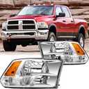 2PCS Headlights Assembly For 2009-2018 Dodge Ram 1500 2500 3500/2019-2022 Ram 1500 Classic Replacement Headlamp Chrome Housing Clear Lens Amber Reflector