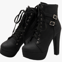 Women's Block Chunky Stacked Heel Ankle Booties Lace up High Heels Boots size 43, Black 