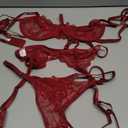 Lilosy Sexy Choker Floral Lace Scallop Sheer Underwire Push Up Garter Belt Lingerie Set 3 Piece (Medium, Wine Red)