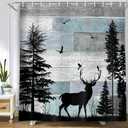 MERCHR Rustic Forest Deer Shower Curtain Cabin Farmhouse Country Lodge Bathroom Decor Polyester Fabric Bath Curtain Set with Hooks 71x71 Inches (Grey)