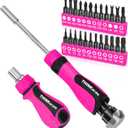 32-in-1 Ratcheting Screwdriver Set, 90&240mm Ergonomic Cushion Grip Handles, Includes Torx, Phillips, U-shape, Pozi, Slotted, Hex Bit Set for Women Men DIY Office & Home Repair, 32PCS Hand Tools Kit