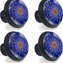 4 Pack Blue Fractal Flower Cabinet Knobs Round Drawer Pulls Blue Mandala Knob Cupboard Door Handles Hardware for Kitchen Bathroom Cabinets