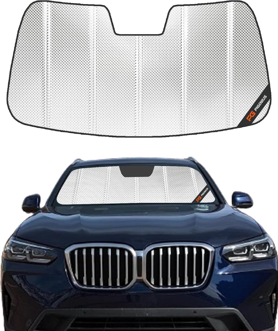 Pigenius Windshield Sun Shade for BMW X3 (G01) 2018-2023, Fits xDrive30i M40i X3 M. Reflective Aluminum Film Front Window Sunshade - BLAZBLOCK