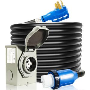 50 Amp Generator Cord and Power Inlet Box, 50FT Generator Cords 50 Amp,125V/250V Generator Power Cord NEMA14-50P/SS2-50R Twist Lock Connector