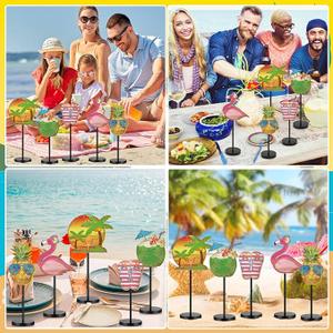 Yousoontic 5 Pcs Summer Wooden Tabletop Decor Freestanding Wood Table Sign Summer Decorations for Home Rustic Tabletop Centerpiece Standing Block Decorations for Farmhouse Office (Beach)