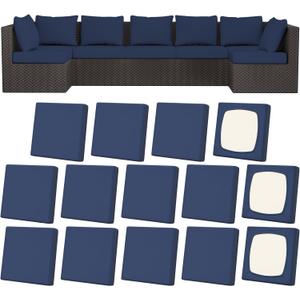 14Pcs Patio Stretch Cushion Covers, Outdoor Couch & Sofa Replacement Slipcovers for Patio Furniture Cushion Covers, Washable Reusable Furniture Protector, Square Large, Navy Blue