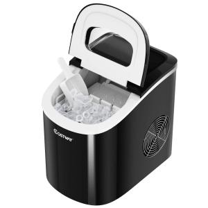 Byroce Portable Countertop Ice Maker, Electric Ice Maker with Easy Operated Panel, Ice Cubes Ready in 6 Mins, 26LBS/24 Hours, Quiet Running and Energy Efficient, Countertop Ice Making Machine (1, Black)