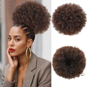 Extra Large Afro Puff Drawstring Ponytail Extension for Black Women, Brown Afro Ponytail Synthetic Hair Puffs,Clip On Kinky Drawstring Curly Ponytail Bun(Extra Large, 2-33#)