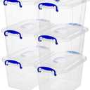 6-Pack Clear Plastic Storage Bin with Lids, Stackable Organizer Box with Latching Handle, 6.5L/7quart