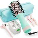 Travel Hair Dryer Brush Dual Voltage Blow Dryer in One, 2 inch Mini Hot Air Styling Tool, Hair Volumizer/Straightener/Curler with Universal Adapter, European Travel Size Styler (50mm Oval, Macaron Mint)
