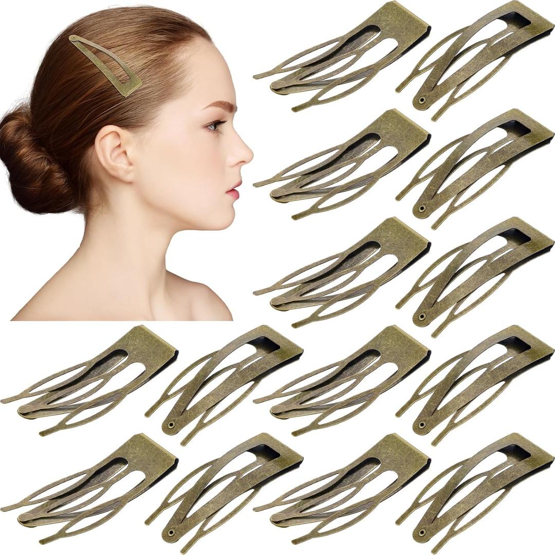 Chinco 24 Pcs Double Grip Hair Clips Metal Snap Clips Women Barrettes for Hair Making, Salon Supplies(Ancient Bronze,2.8 Inch)