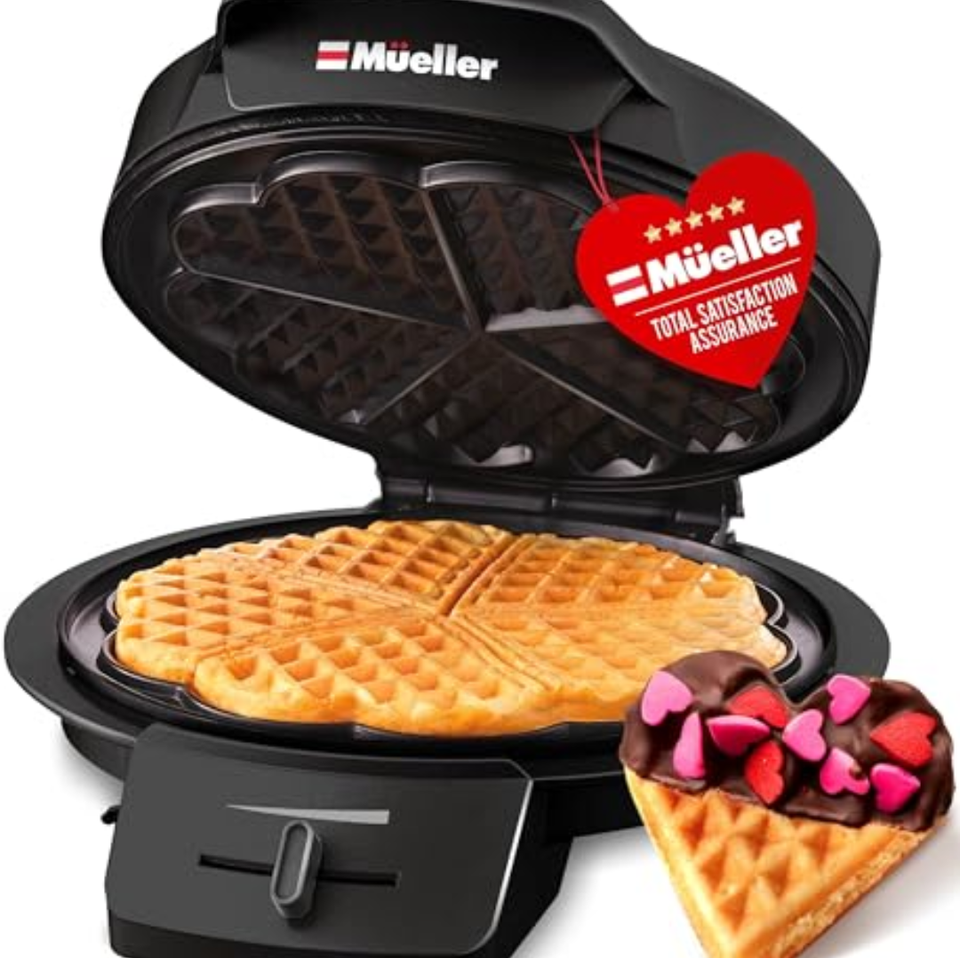Mueller Heart 5 Waffle Maker, Waffle Iron, Adjustable Browning Control & Nonstick, Cool Touch Handle, Easy to Clean, Small Kitchen Appliances