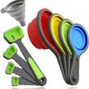 leepiya Measuring Cups and Spoons set, Collapsible Measuring Cups, 8 piece Measuring Tool Engraved Metric/US Markings for Liquid & Dry Measuring, Space Saving, BPA Free Silicone, Colorful (Green)