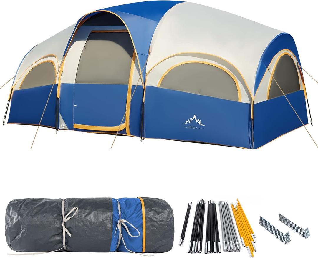 GoHimal 8 Person Tent for Camping, Waterproof Windproof Family Tent with Rainfly, Divided Curtain Design for Privacy Space, Portable with Carry Bag