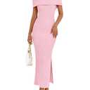 ZESICA Women's Off Shoulder Bodycon Maxi Dress 2026 Summer Ribbed Knit Cocktail Party Formal Sweater Dresses Pink Large