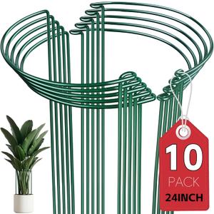 10 Pack Plant Support Stakes, 10" x 24" Peony Cages and Supports | Metal Rustproof Half Round Garden Plant Stakes for Indoor Outdoor Plants, Hydrangea, Rose, Monstera