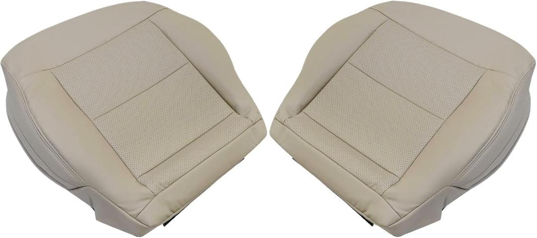NLQR Front Driver and Passenger Bottom Replacement Perforated Seat Covers Tan Microfiber Leather Compatible with Mercedes Benz E200 E250 E300 E350 2010 2011 2012 2013 2014 2015 2016
