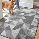 DEXI Front Door Mats for Entryway, 32x48 Non Slip Washable Low-Profile Entry Doormat, Absorbent Resist Dirt Inside Floor Entrance Mat, Patio, Grey/White