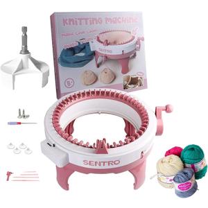 SENTRO 48 Needles Knitting Machine with Electric Adapter, Smart Weaving Loom Round Spinning Crochet Knitting Machines with Row Counter and Crank Handle Adapter Hex Steel Bit for Automatic Knit