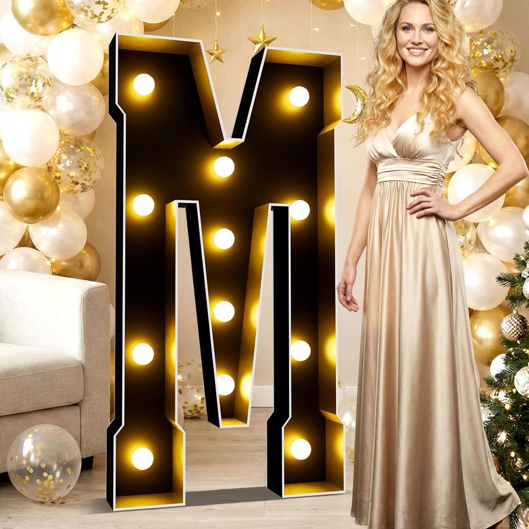 Ledido 4FT Black Marquee Light Up Letters M, Easy to Assemble Warm White Marquee Letters 4 Feet Tall for Indoor & Outdoor Events, Large Lighted Letter for Birthday Graduation Baby Shower Party Decor